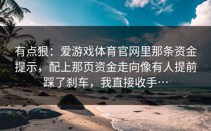 有点狠：爱游戏体育官网里那条资金提示，配上那页资金走向像有人提前踩了刹车，我直接收手…