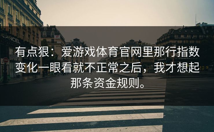 有点狠：爱游戏体育官网里那行指数变化一眼看就不正常之后，我才想起那条资金规则。